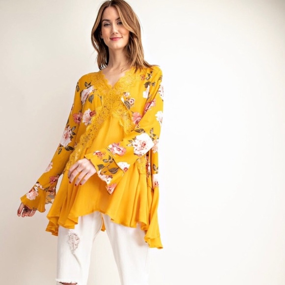 easel Tops - NWT Easel yellow bohemian tonic top size small